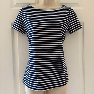 Vintage ⛵️🌊Y2K Liz Claiborne Navy Blue & White Striped Knit Shirt Small